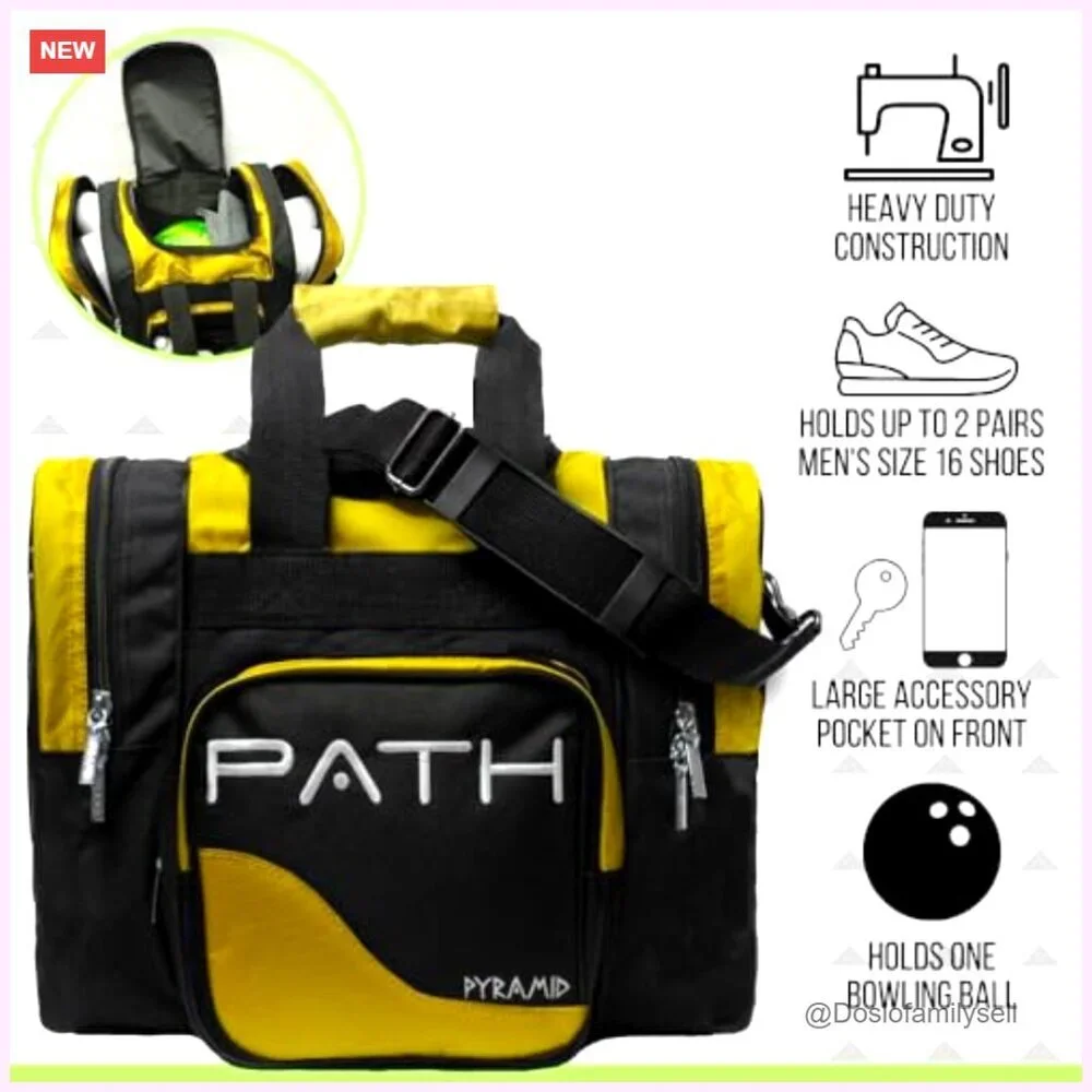 Single Bowling Ball Tote with Shoe Pocket, Adjustable Padded Strap